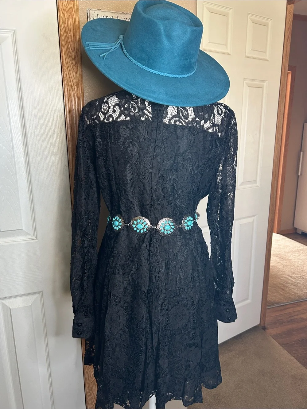 Black Lace Long-Sleeve A-Line Dress